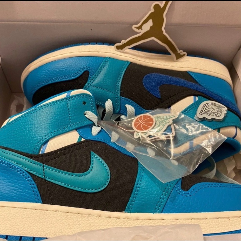 Air Jordan 1 Mid SS (GS) 6.5 Y Anthracite/Glacier Blue  FJ9482004